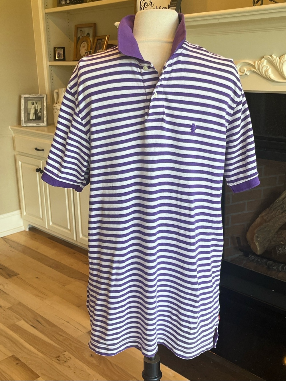 Izod Purple and White Striped Polo Shirt